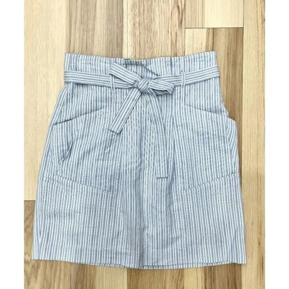 BCBG MaxAzria Blue White Stripe Paperbag Waist Skirt 0 - Picture 1 of 5